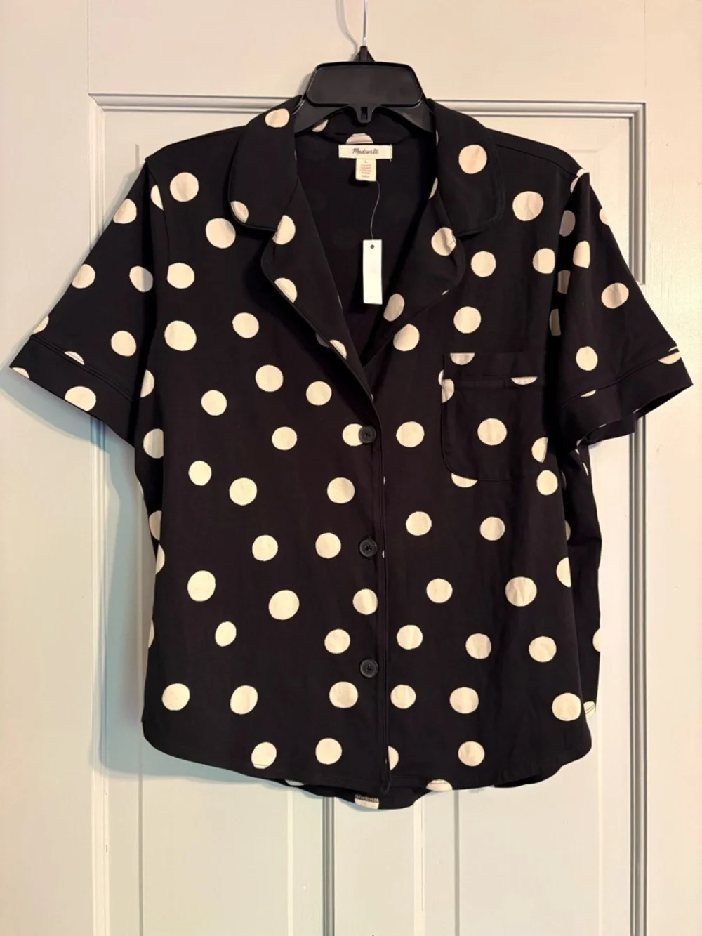 NEW Madewell Large Black/White Polka Dot Short Sleeve Pajama Shirt